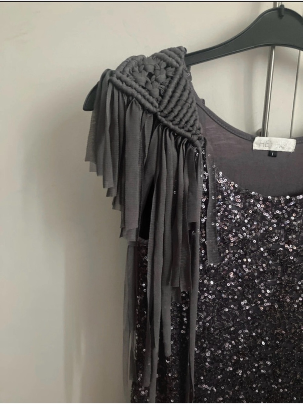Sequin Fringe Detail Sleeveless Dress - Gray - Picture 4 of 5